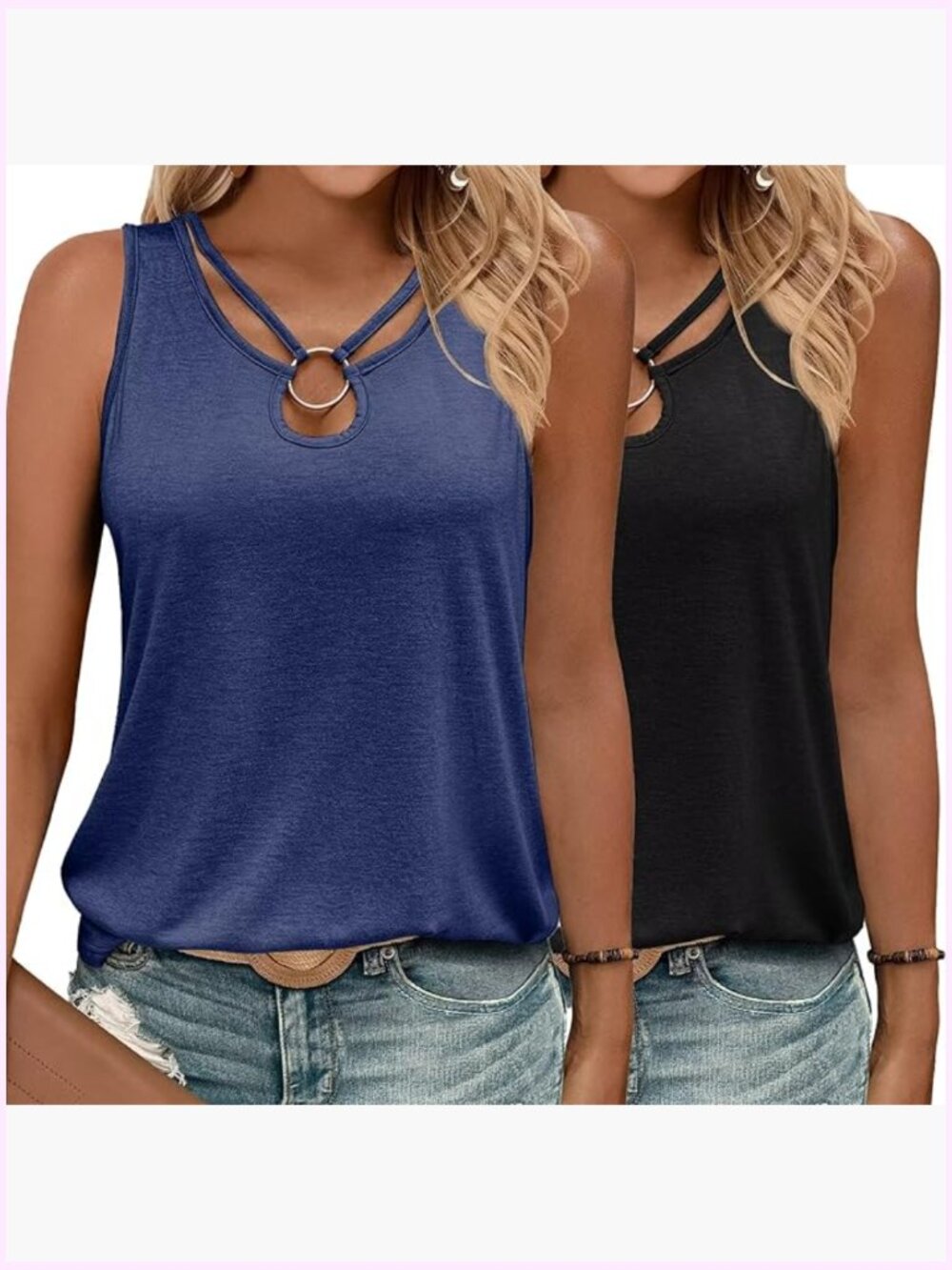 2 Pack Womens Tank Tops Cut Out Keyhole Neck Sleeveless Cute Tee Shirts